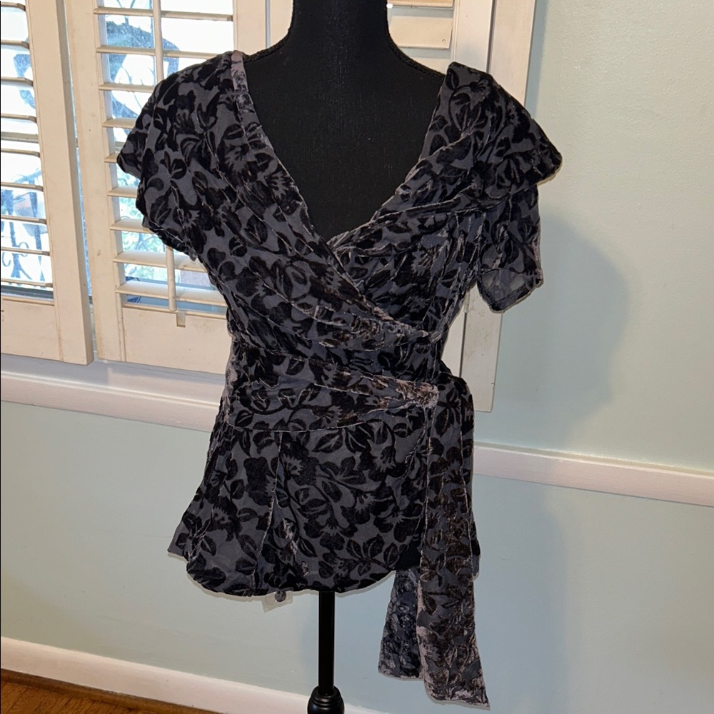 Spiegel Black Floral Wrap Blouse